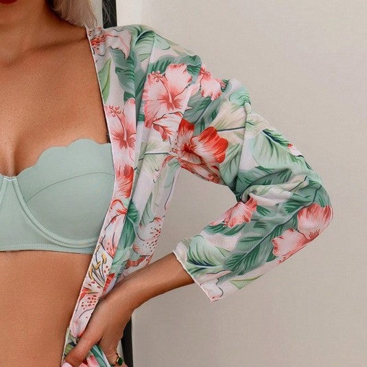 Dame Badedragt Sæt med floral Kimono Stilla
