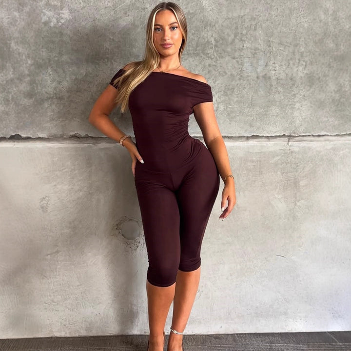 Dame Elegant Jumpsuit med Off-Shoulder Design og Rynker Skovae