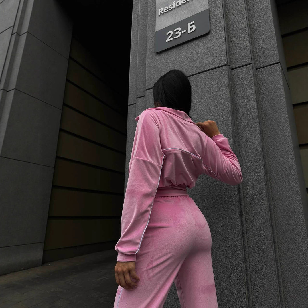 Kvinder Sporty Fleece Loungewear Sæt med Korte Jakke og Behagelige Bukser Skovae