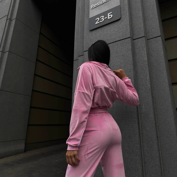 Kvinder Sporty Fleece Loungewear Sæt med Korte Jakke og Behagelige Bukser Skovae