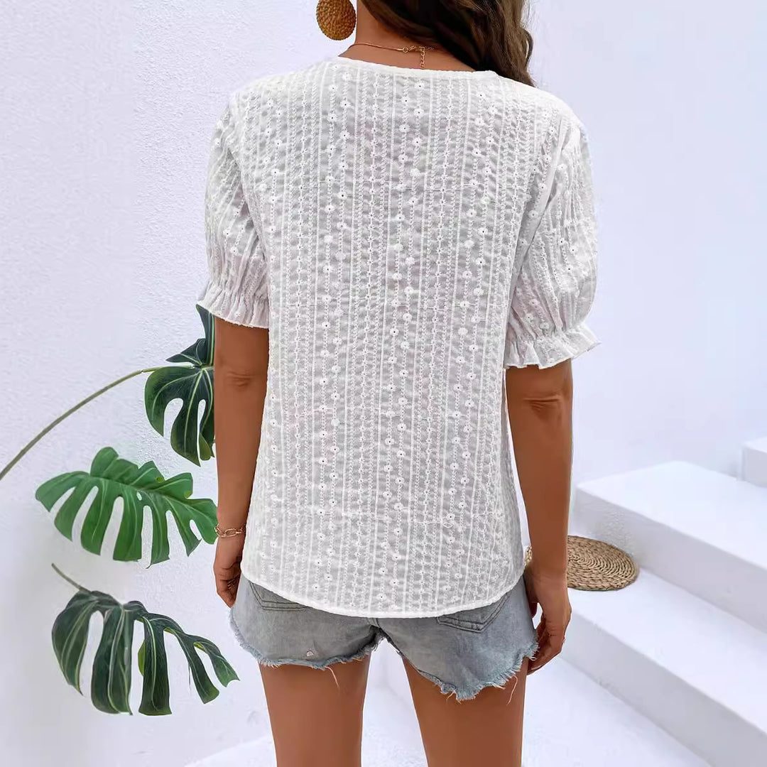 Dame let bluse med struktureret design og V-udskæring Stilla