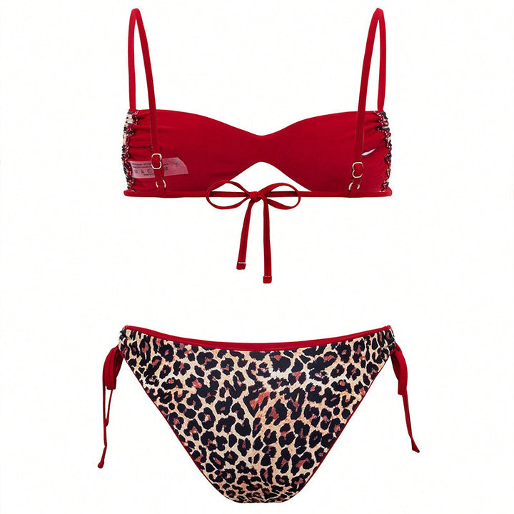 Dame triangle-bikini med fashionable bindsnor og stilfuldt leopardmønster Skovae