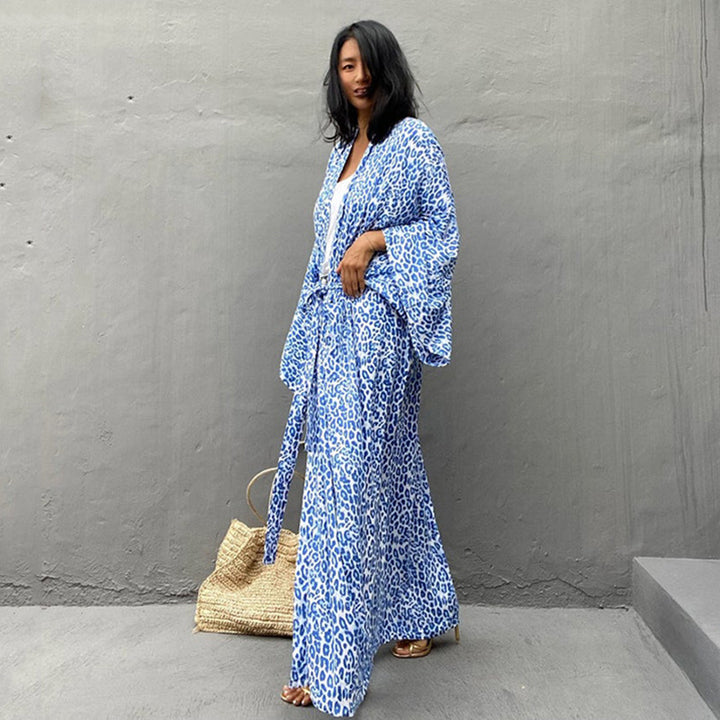 Dame elegant kaftan med dyremønster og brede ærmer Stilla