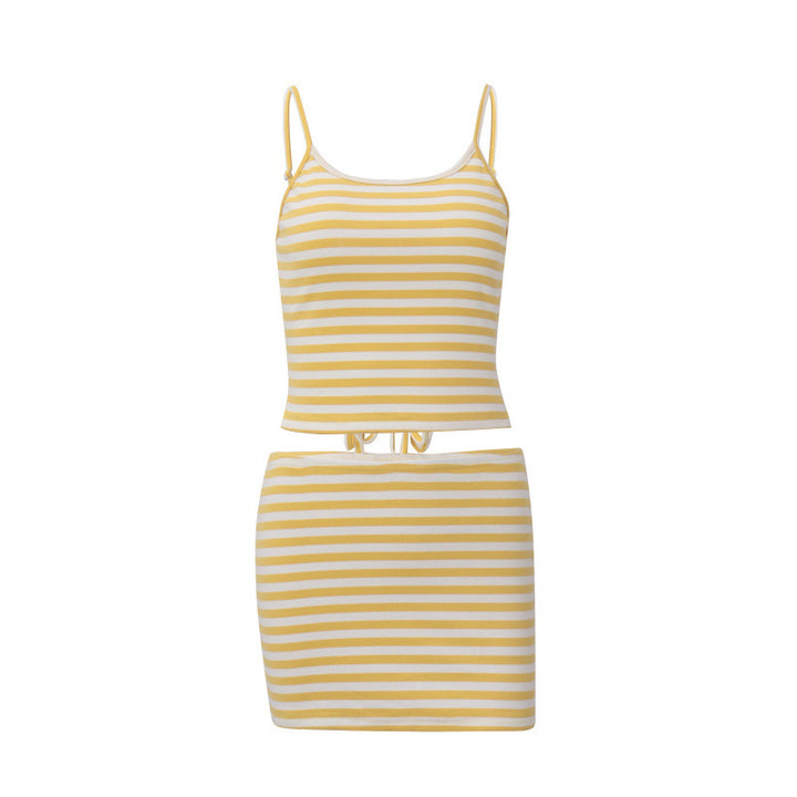 Damen Sommerliches Mini-Rock-Set mit gestreiftem Top und elastischer Passform Skovae