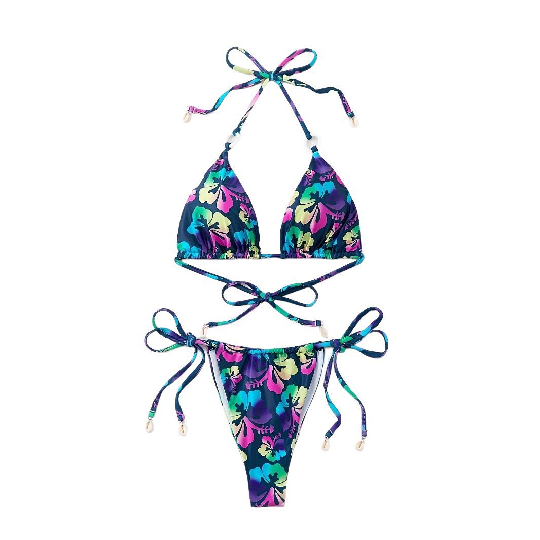 Dame Triangel-Bikini-Sæt med legende blomsterdesign og justerbare stropper Stilla