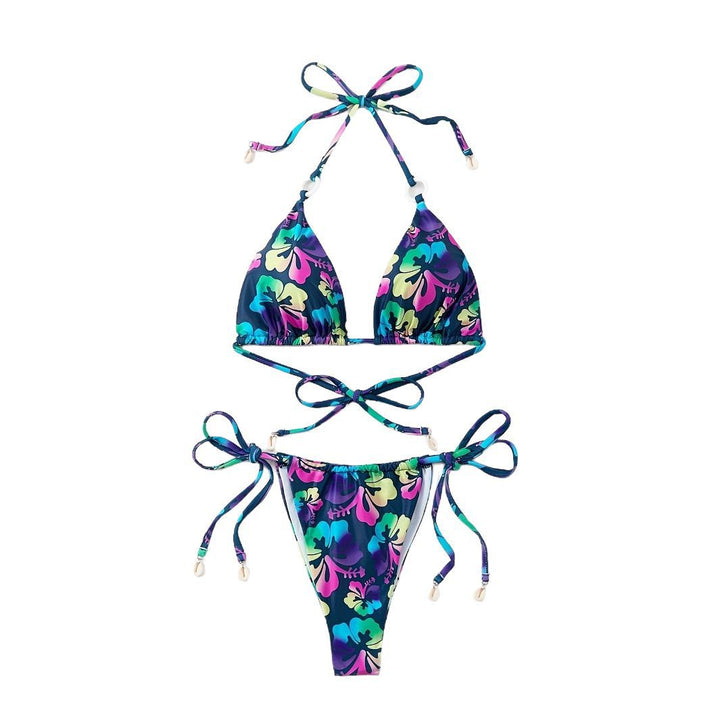 Dame Triangel-Bikini-Sæt med legende blomsterdesign og justerbare stropper Stilla