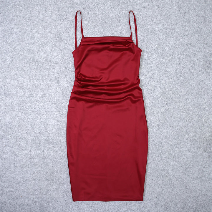 Dame elegant Midi-kjole med rynket detalje og justerbare stropper Stilla