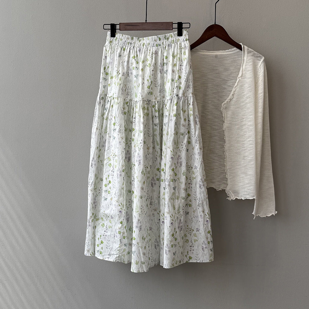 Dame maxiskørter med floralt design og elastisk talje Stilla