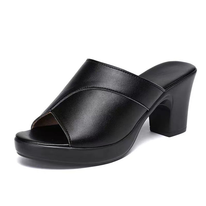 Dame Elegante Læder-Højfront-Mules Stilla