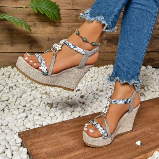 Dame Wedge-sandaletter med filigran blomstersmykke og komfortabel jute-design Stilla