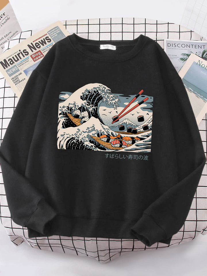Kvindernes sweatshirt med kunstnerisk bølgedesign og komfortabel pasform Stilla