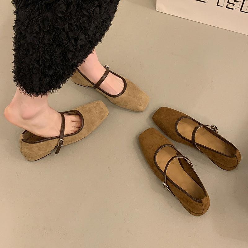 Dame Mary Jane Ballerinas med firkantet tåform og justerbar rem Stilla