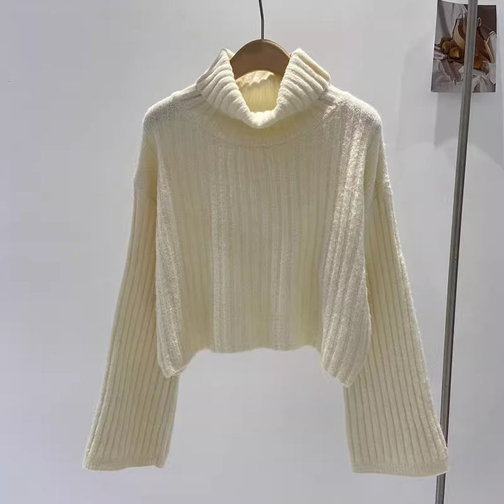 Damers fashionable rullehals sweater med ribstrikket struktur og løs pasform Stilla