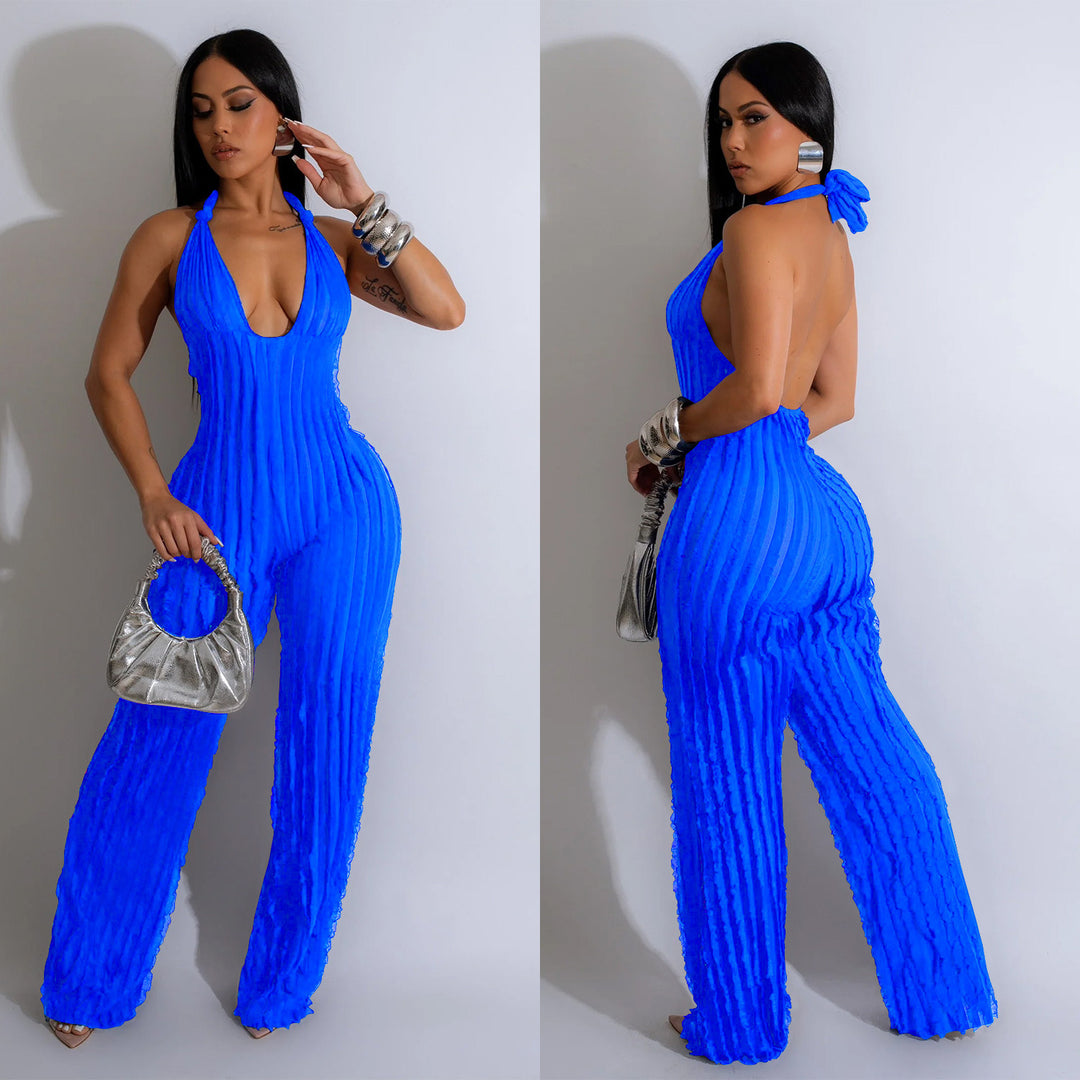 Dame Elegant Jumpsuit med dyb V-udskæring og plisserede detaljer Stilla