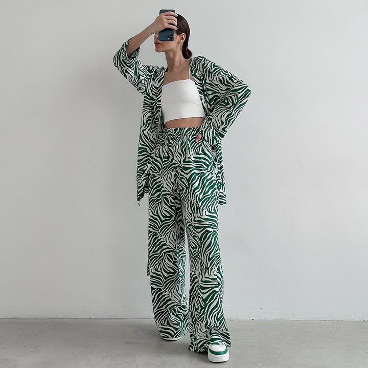 Dame elegant ensemble med zebra-print og talje-knude Stilla