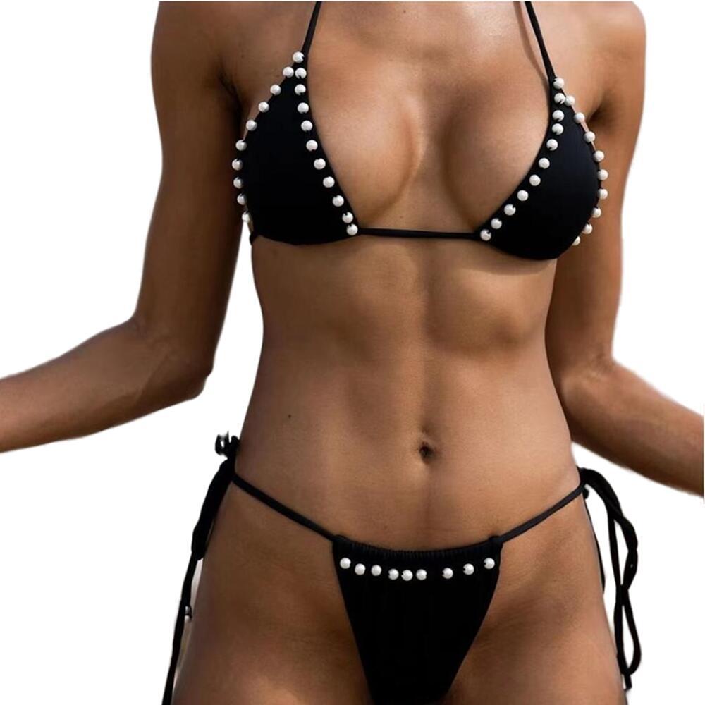 Dame-bikini-sæt med perlebesætning i halterneck-stil Stilla