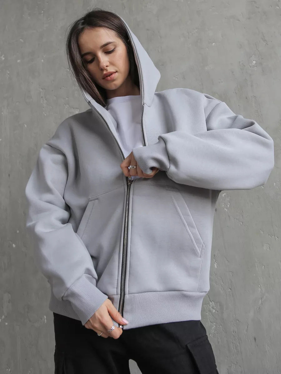 Kvinders Oversized Hættetrøje med Lynlås og Store Lommer Skovae