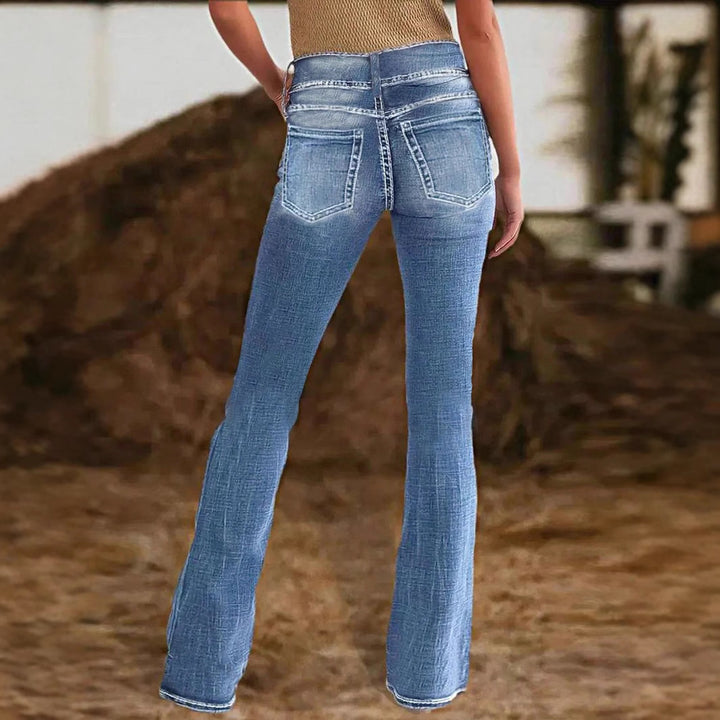 Dame Bootcut Jeans med høj talje og dekorative knapdetaljer Stilla