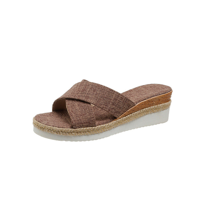 Dame platform-sandaler med flettet fodseng Stilla