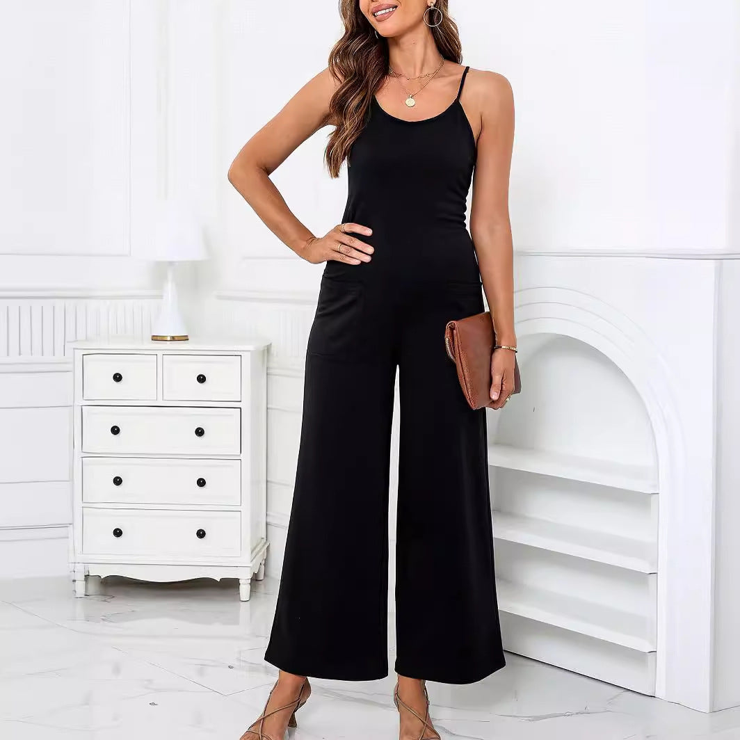 Dame afslappet jumpsuit med brede ben og smalle stropper Stilla