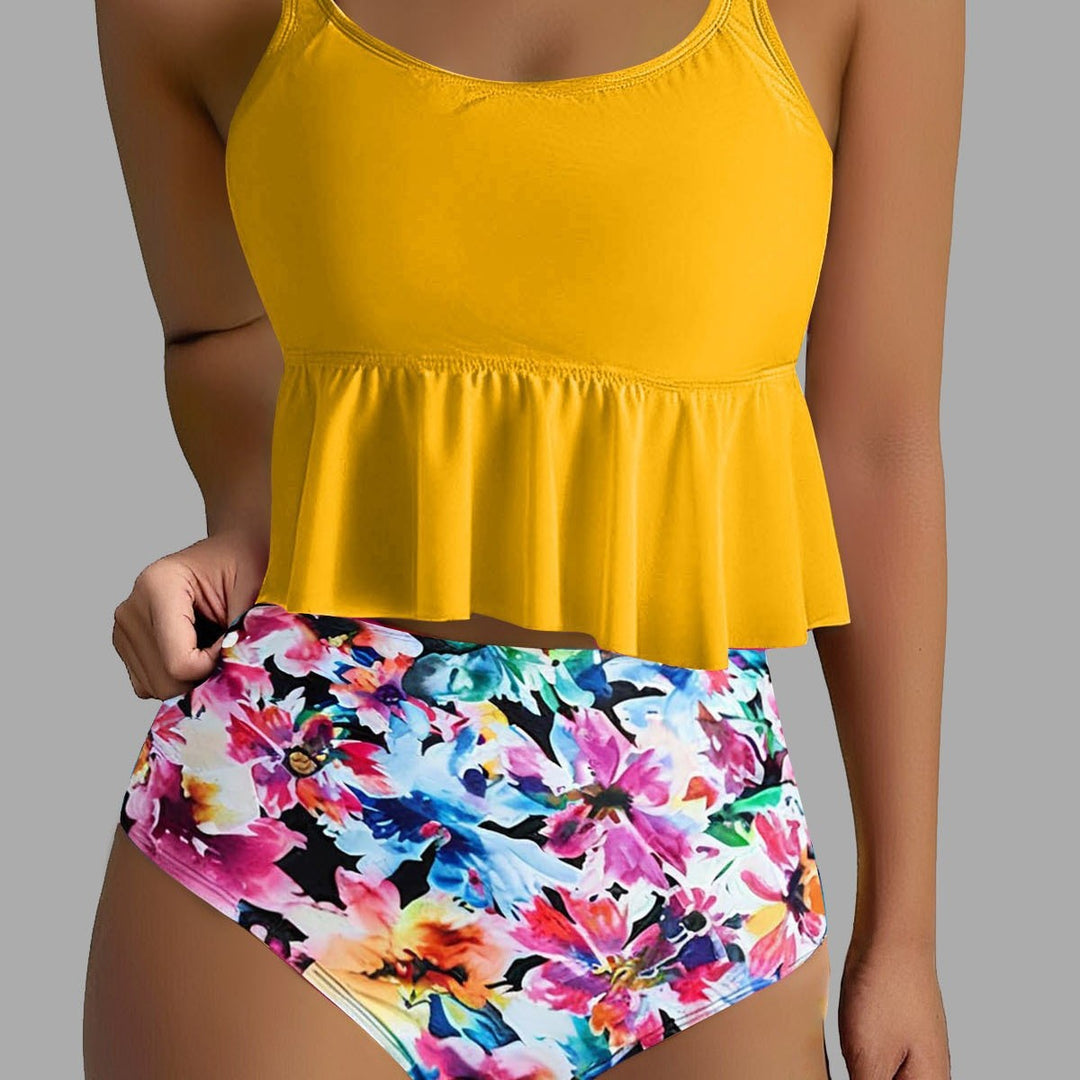 Dame Sport Tankini-Sæt med blomsteret Volant-top og højt skåret slip Stilla