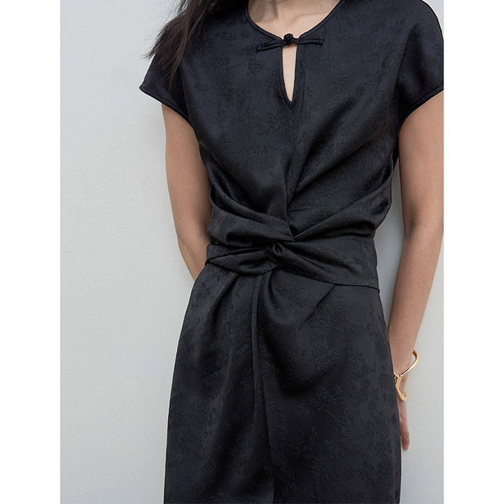 Dame elegant wrap top med dekorativ knude og struktureret stof Stilla