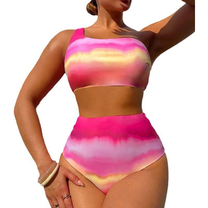 Dame højt skåret bikini-sæt med asymmetrisk top Skovae