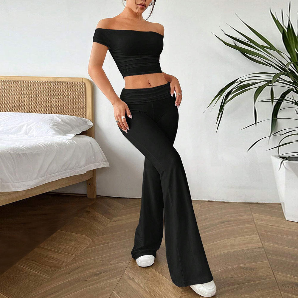 Kvinder casual crop top og højtaljede bukser sæt Stilla