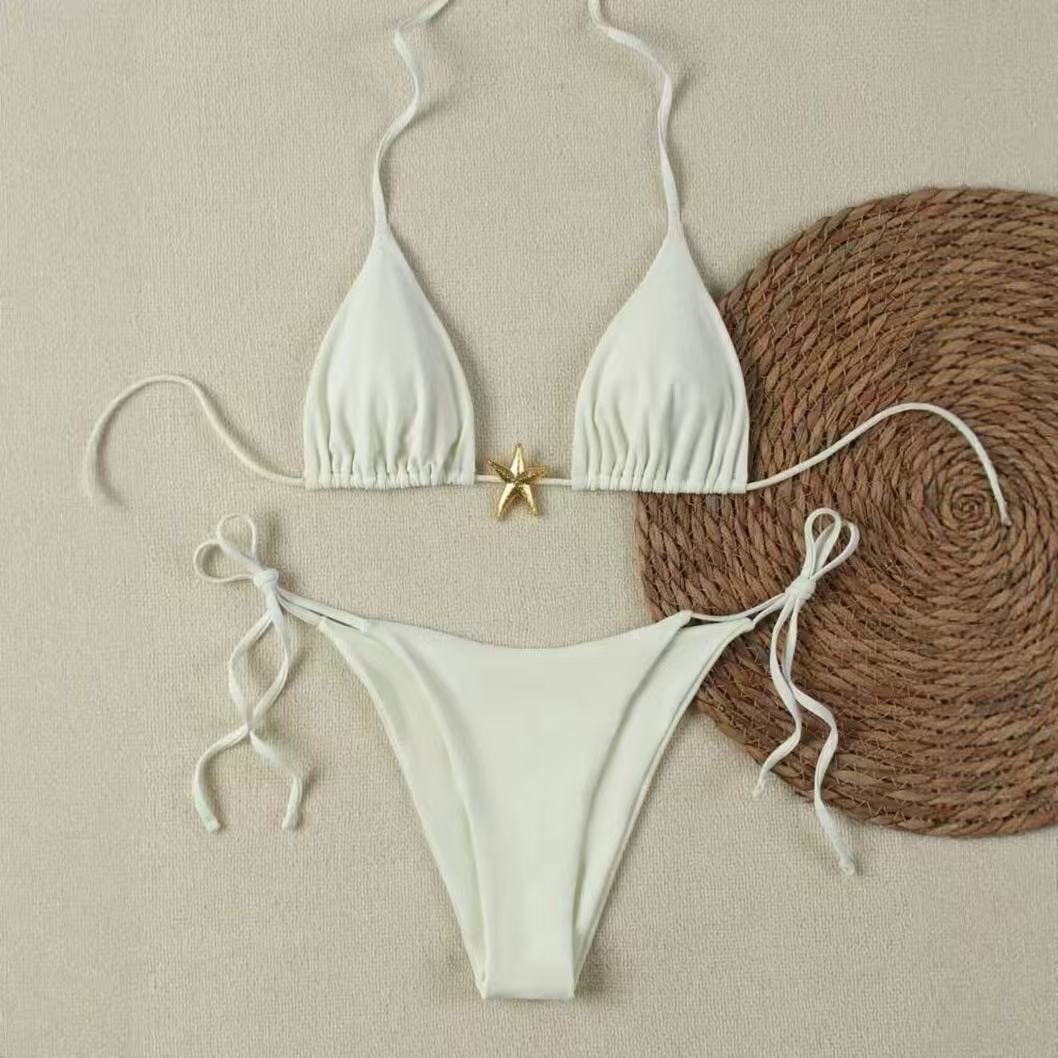 Dame Bikini-sæt med justerbar trekant-top og høj taljebukser Skovae