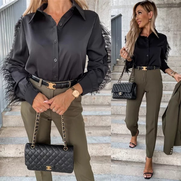 Damebluse med fjer Stilla