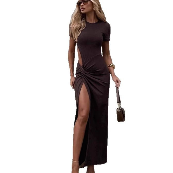 Dame maxikjole med elegant snit og høj slids Stilla