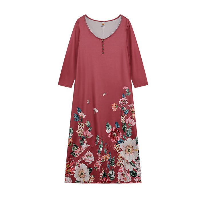 Dame Langærmet Floral Print Maxi Kjole Stilla
