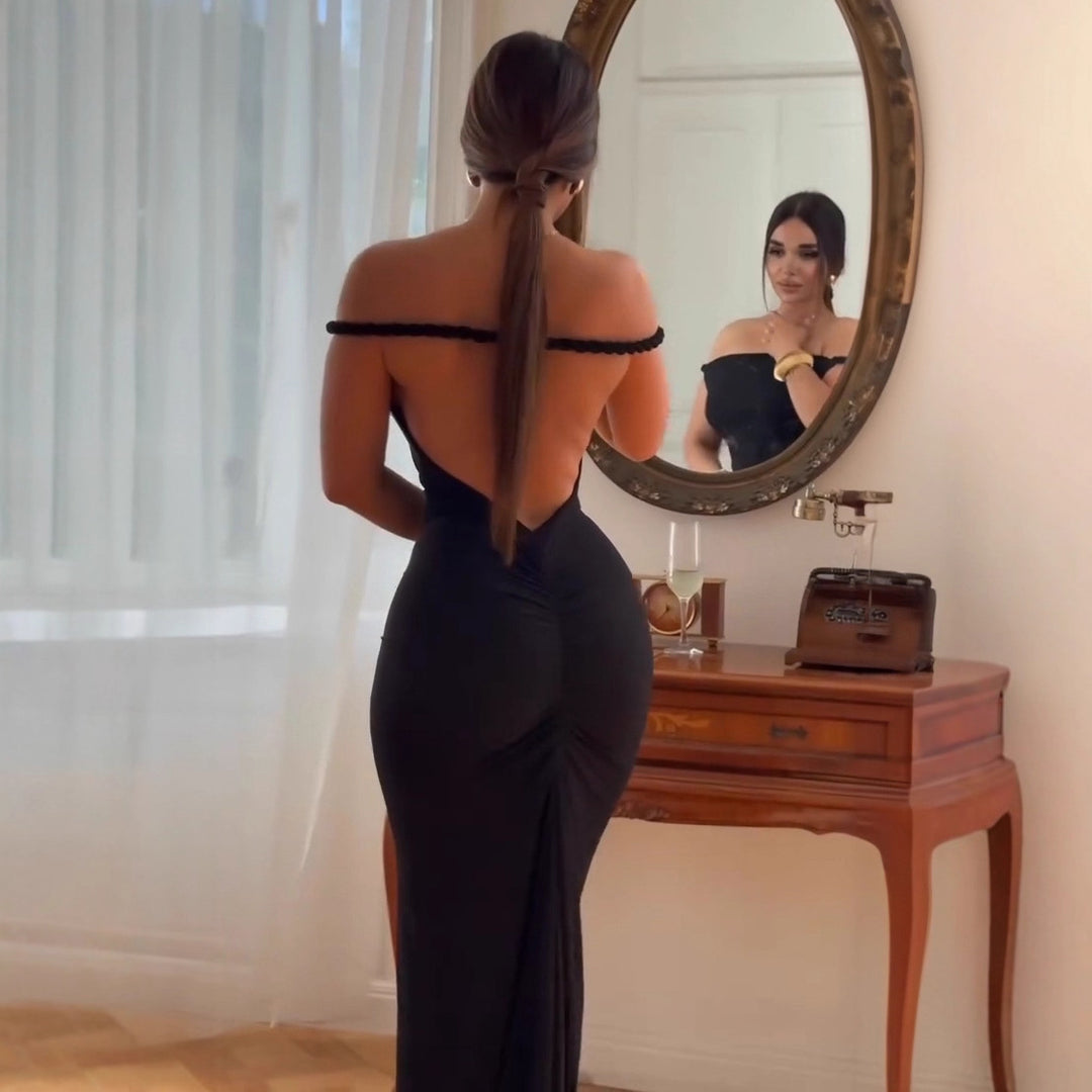 Dame Off-Shoulder Maxi-kjole med kropsnær snit og elegant kant Skovae