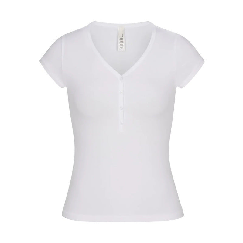 Damer Kortærmet Henley T-Shirt Stilla
