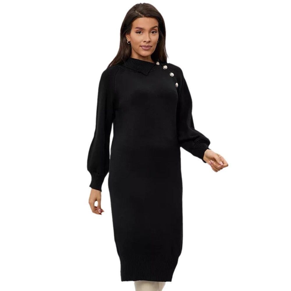 Kvinders elegante strikket kjole med skræddersyet bælte og fashionable knapdetaljer Stilla