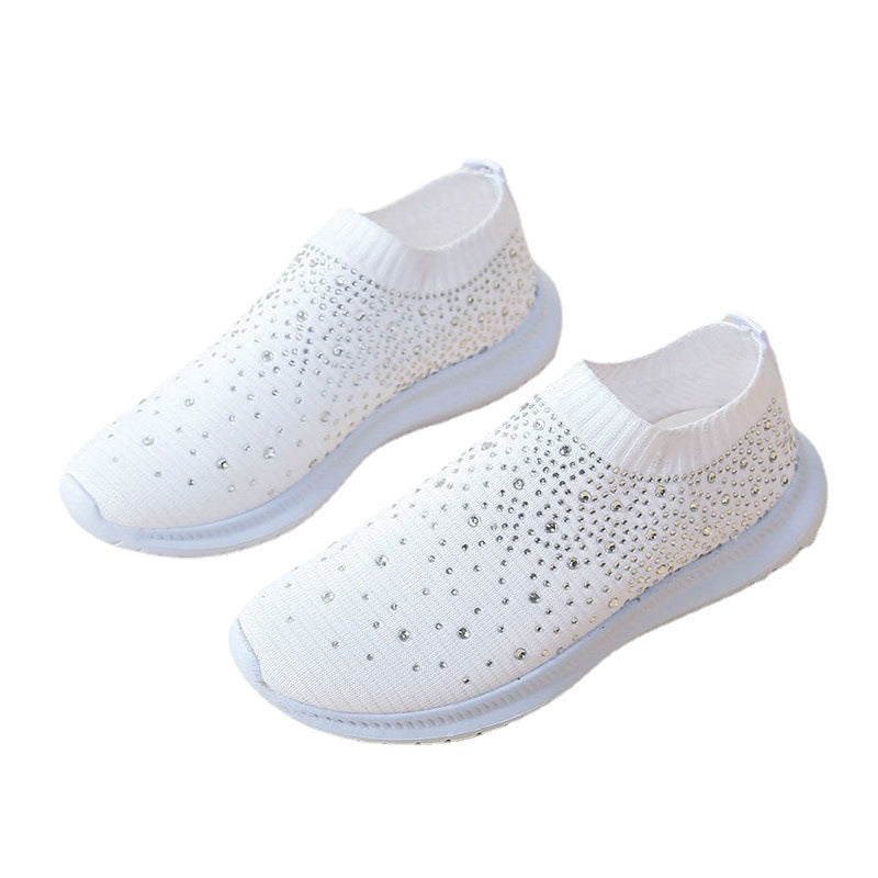 Dame modiske sneakers med rhinsten-applikationer og fleksibelt strik-overmateriale Stilla