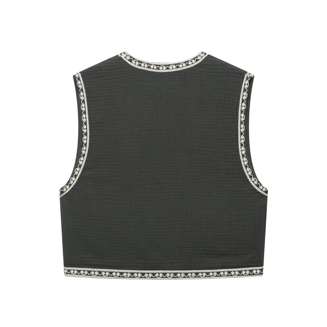 Femme Bestikket Vest med Blomsterdesign Stilla