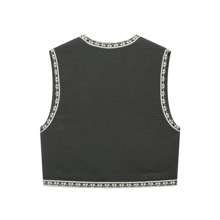 Femme Bestikket Vest med Blomsterdesign Stilla
