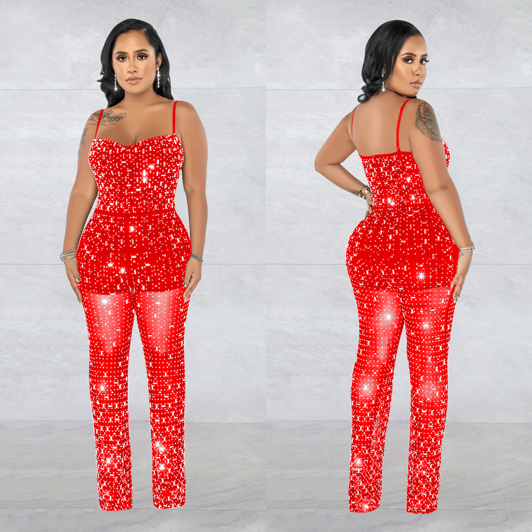Dame Glitrende Jumpsuit med transparente indsatser og funkende paljetter Stilla