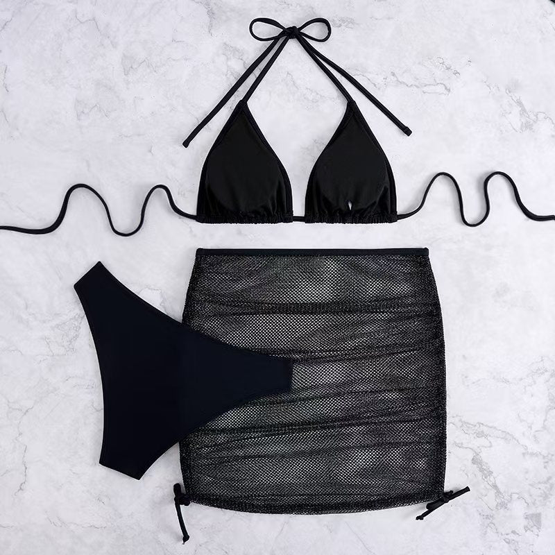 Dame bikini-sæt med fletet nederdel og alsidigt trekant-design Skovae