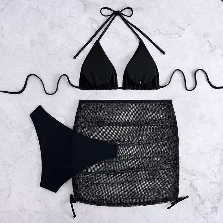 Dame bikini-sæt med fletet nederdel og alsidigt trekant-design Skovae