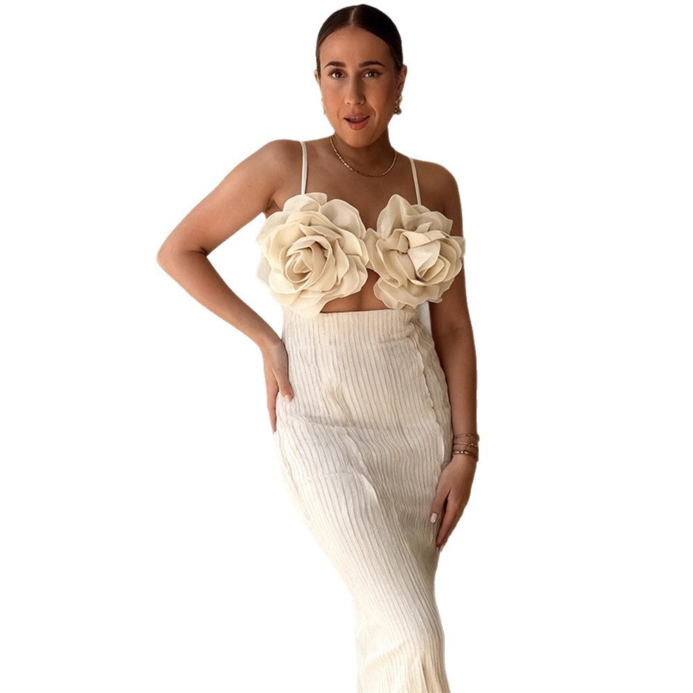 Damer crop top med blomster 3D blomst applikationer og elegant snit Skovae