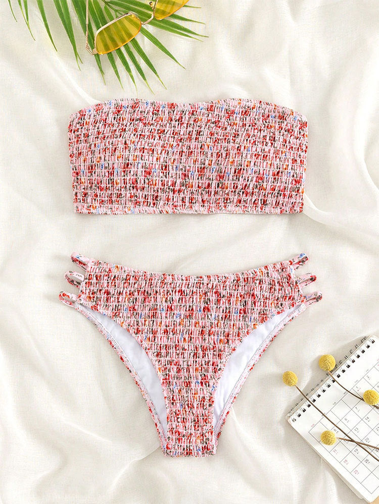 Dame Bandeau-Bikini-sæt med elastisk flæse-design og justerbare stropper Skovae