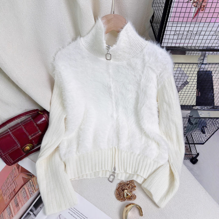 Kvinders termisk isolerende strikket sweater med høj krave og luksuriøs fleeceindsats Stilla