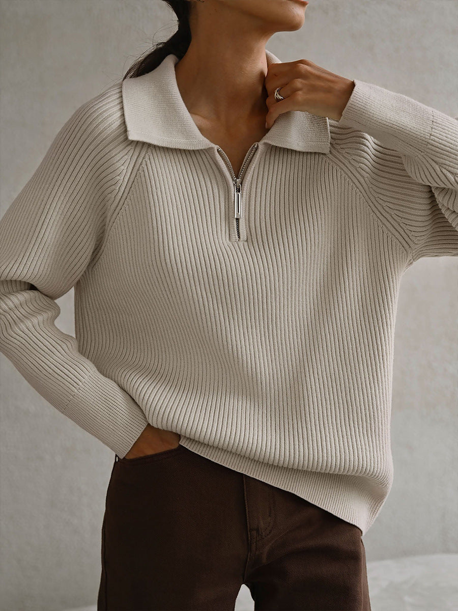 Femme Cozy Ribbed Halv-lynlås Pullover Stilla