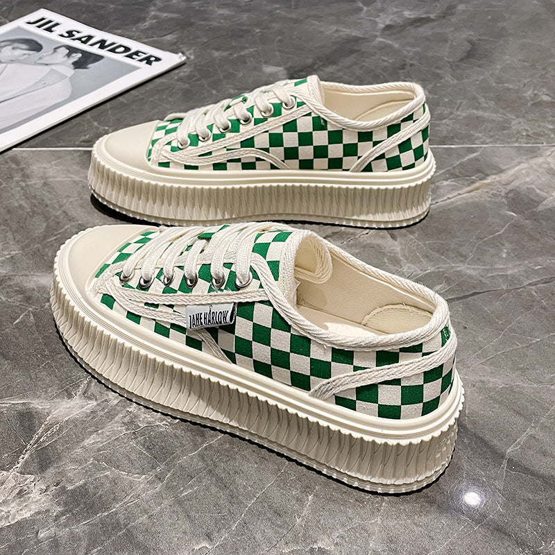 Dame Sneakers med ternet design lavet af bomuld og tyk profil sål Stilla