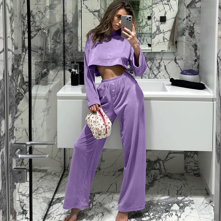 Dame Komfortabel Lounge-Sæt med cropped top og løse bukser Stilla
