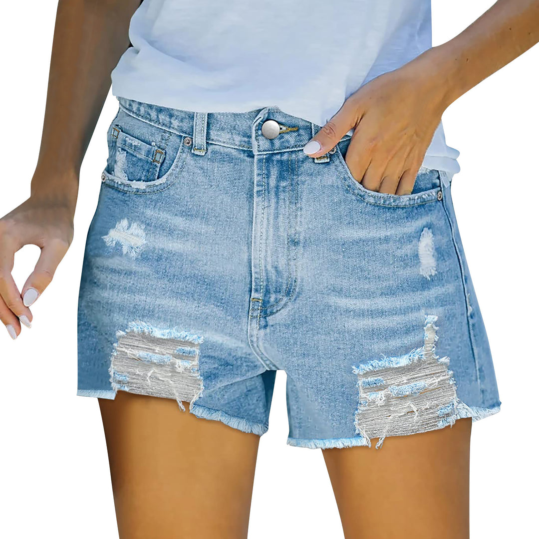 Damer Højskårne Destroyed Denim-Shorts med udsøgte frynser Skovae