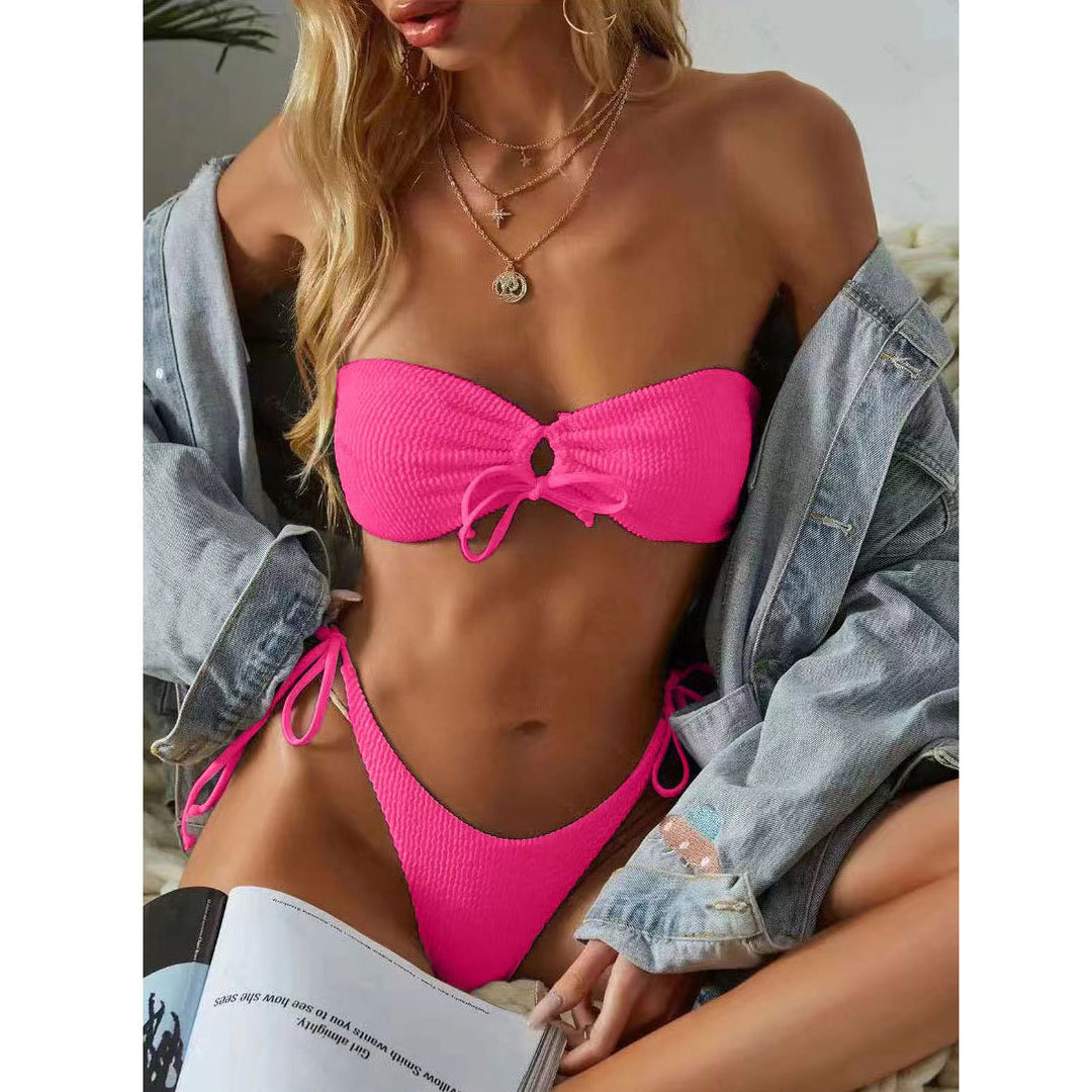 Dame Bandeau-bikini med legende knude-design og højt skåret trusse Stilla