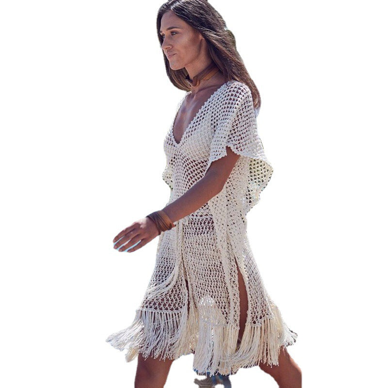 Dame Hæklet Frynse Strandcover-Up Stilla 1750753352